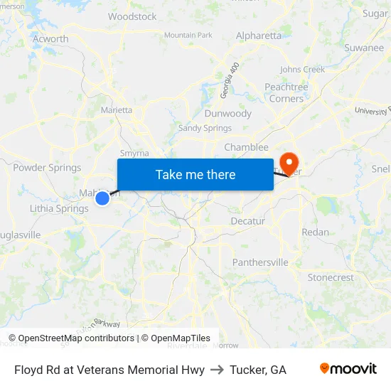 Floyd Rd at Veterans Memorial Hwy to Tucker, GA map
