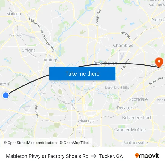Mableton Pkwy at Factory Shoals Rd to Tucker, GA map