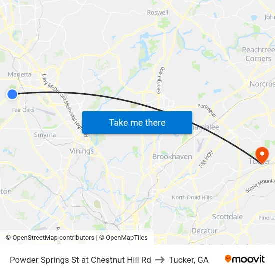 Powder Springs St at Chestnut Hill Rd to Tucker, GA map