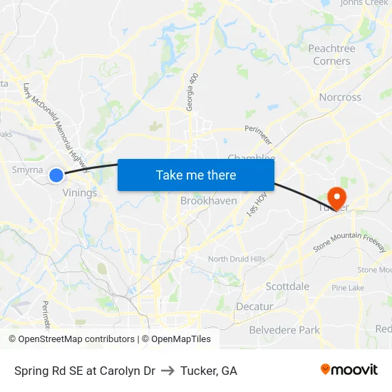 Spring Rd SE at Carolyn Dr to Tucker, GA map