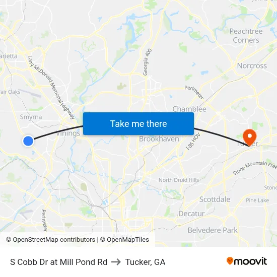 S Cobb Dr at Mill Pond Rd to Tucker, GA map