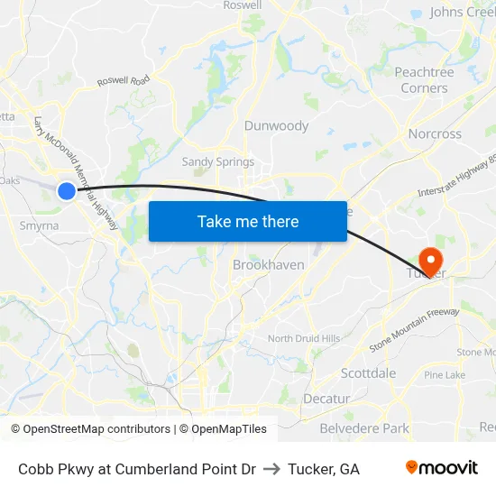 Cobb Pkwy at Cumberland Point Dr to Tucker, GA map