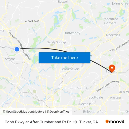 Cobb Pkwy at After Cumberland Pt Dr to Tucker, GA map