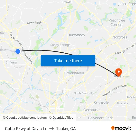 Cobb Pkwy at Davis Ln to Tucker, GA map