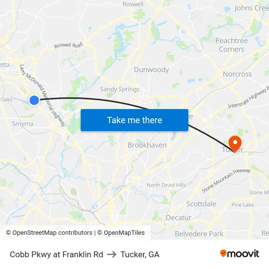 Cobb Pkwy at Franklin Rd to Tucker, GA map