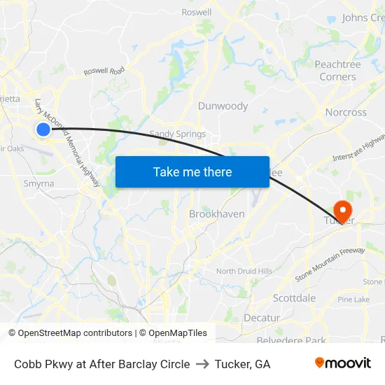 Cobb Pkwy at After Barclay Circle to Tucker, GA map