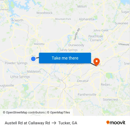 Austell Rd at Callaway Rd to Tucker, GA map
