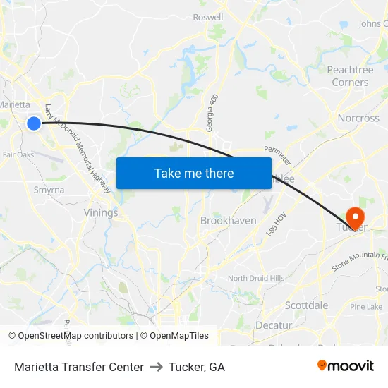 Marietta Transfer Center to Tucker, GA map