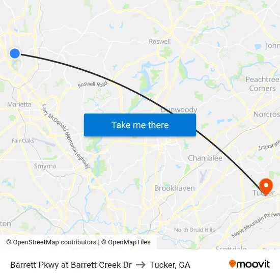 Barrett Pkwy at Barrett Creek Dr to Tucker, GA map