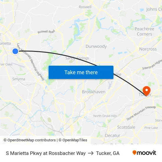 S Marietta Pkwy at Rossbacher Way to Tucker, GA map