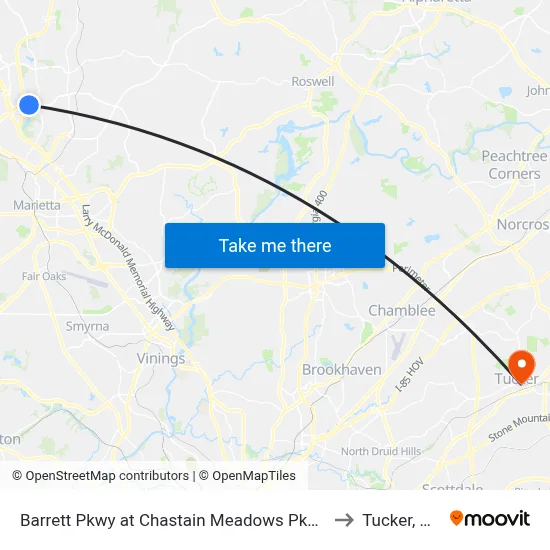 Barrett Pkwy at Chastain Meadows Pkwy to Tucker, GA map
