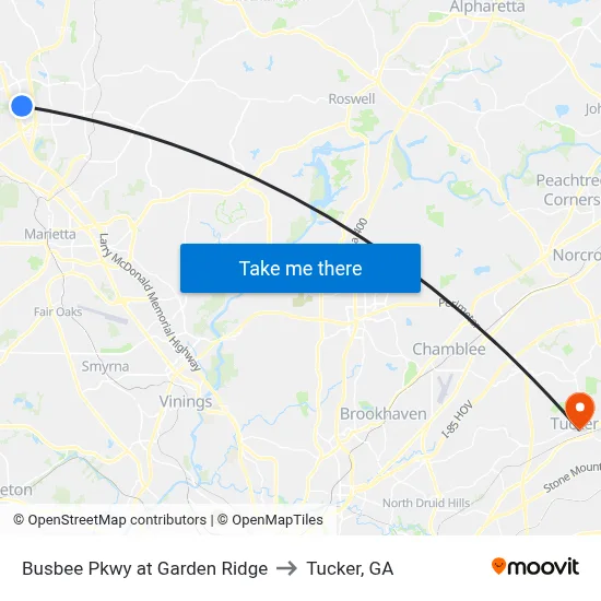 Busbee Pkwy at Garden Ridge to Tucker, GA map