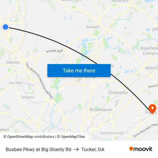 Busbee Pkwy at Big Shanty Rd to Tucker, GA map