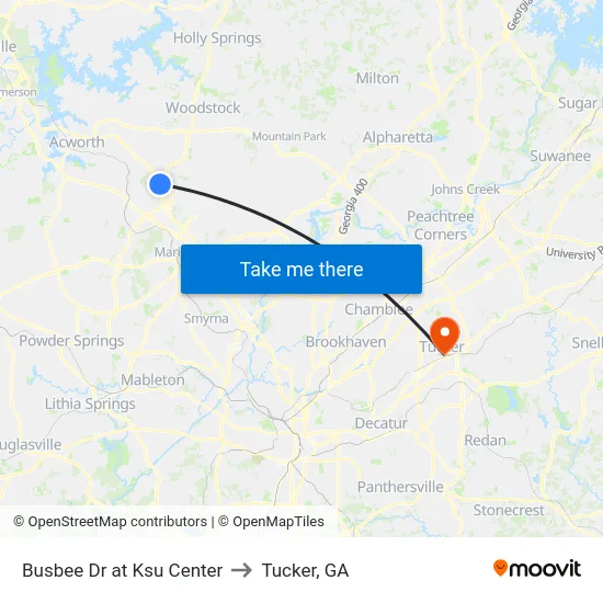 Busbee Dr at Ksu Center to Tucker, GA map