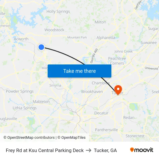 Frey Rd at Ksu Central Parking Deck to Tucker, GA map