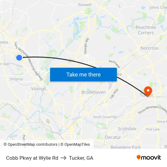 Cobb Pkwy at Wylie Rd to Tucker, GA map
