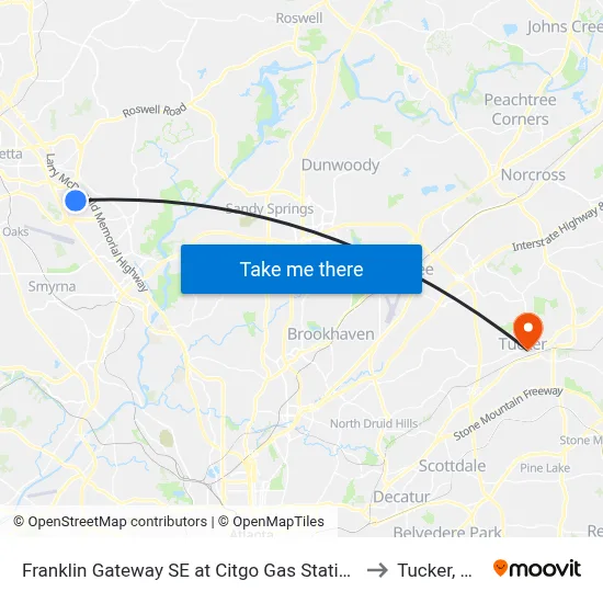 Franklin Gateway SE at Citgo Gas Station to Tucker, GA map