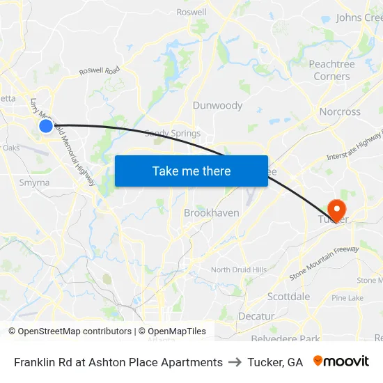 Franklin Rd at Ashton Place Apartments to Tucker, GA map