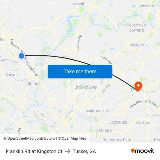 Franklin Rd at Kingston Ct to Tucker, GA map