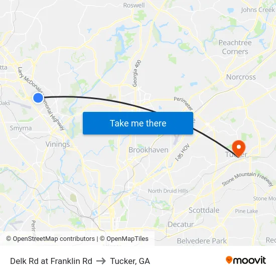 Delk Rd at Franklin Rd to Tucker, GA map