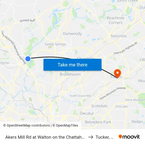 Akers Mill Rd at Walton on the Chattahoo to Tucker, GA map