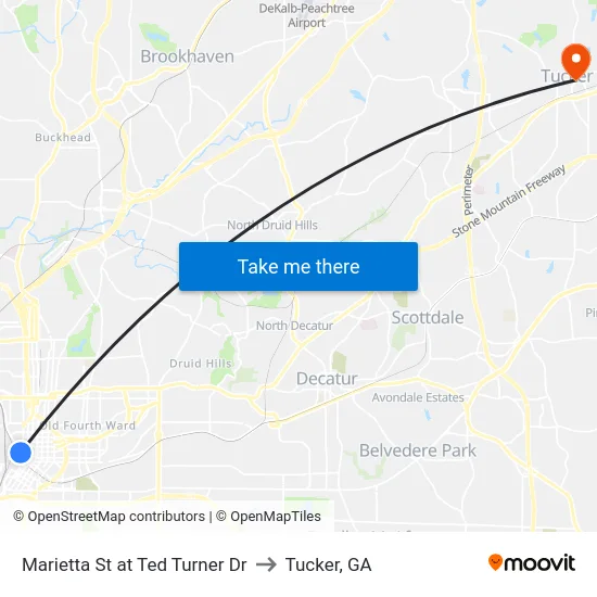 Marietta St at Ted Turner Dr to Tucker, GA map