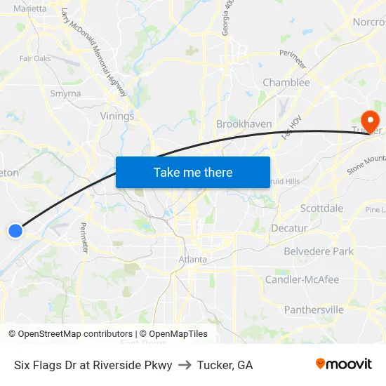 Six Flags Dr at Riverside Pkwy to Tucker, GA map