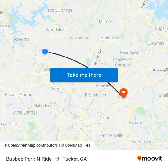 Busbee Park-N-Ride to Tucker, GA map