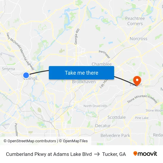 Cumberland Pkwy at Adams Lake Blvd to Tucker, GA map