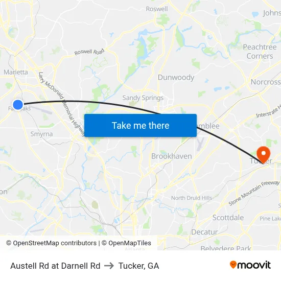 Austell Rd at Darnell Rd to Tucker, GA map