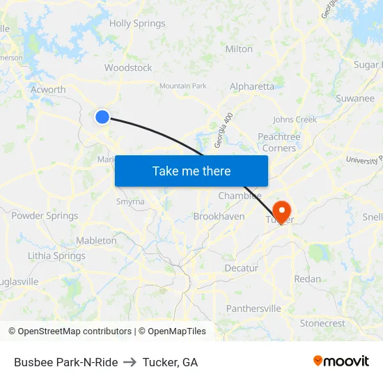 Busbee Park-N-Ride to Tucker, GA map
