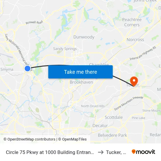 Circle 75 Pkwy at 1000 Building Entrance to Tucker, GA map