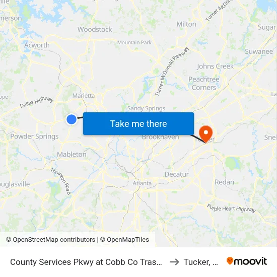 County Services Pkwy at Cobb Co Trash Tr to Tucker, GA map