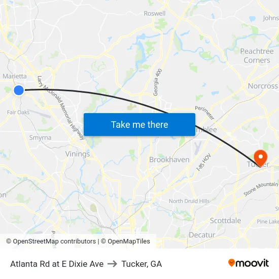 Atlanta Rd at E Dixie Ave to Tucker, GA map