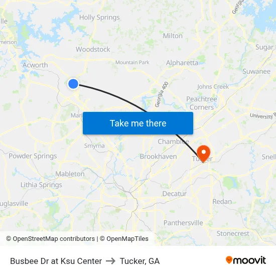 Busbee Dr at Ksu Center to Tucker, GA map