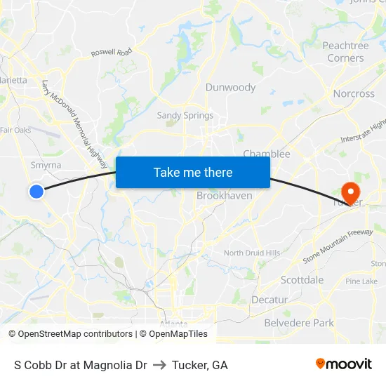 S Cobb Dr at Magnolia Dr to Tucker, GA map