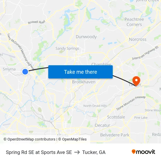 Spring Rd SE at Sports Ave SE to Tucker, GA map