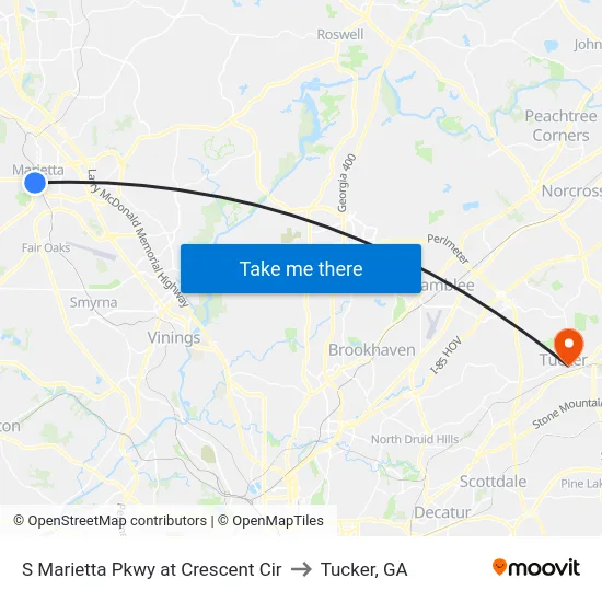 S Marietta Pkwy at Crescent Cir to Tucker, GA map
