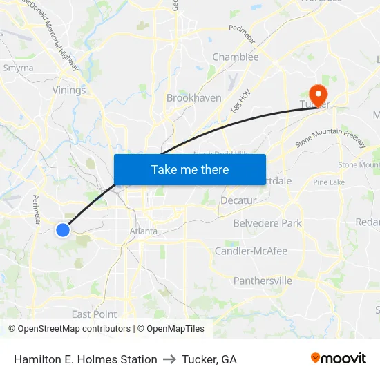 Hamilton E. Holmes Station to Tucker, GA map