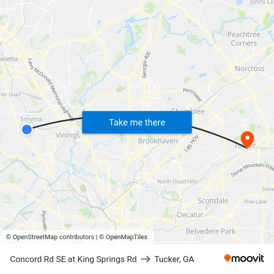 Concord Rd SE at King Springs Rd to Tucker, GA map