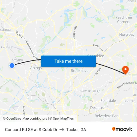 Concord Rd SE at S Cobb Dr to Tucker, GA map