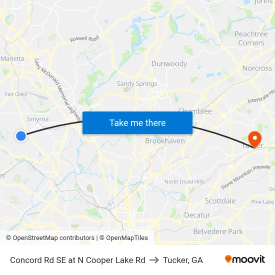 Concord Rd SE at N Cooper Lake Rd to Tucker, GA map