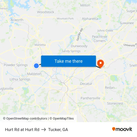 Hurt Rd at Hurt Rd to Tucker, GA map