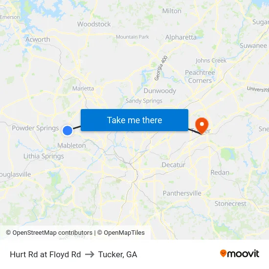 Hurt Rd at Floyd Rd to Tucker, GA map