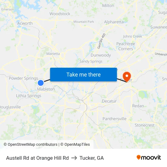 Austell Rd at Orange Hill Rd to Tucker, GA map