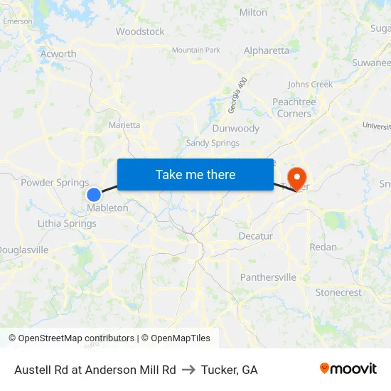 Austell Rd at Anderson Mill Rd to Tucker, GA map