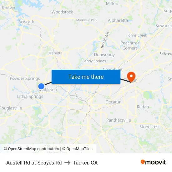 Austell Rd at Seayes Rd to Tucker, GA map