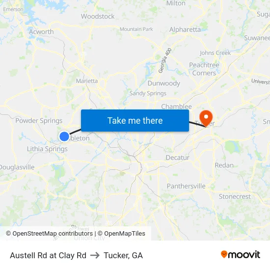 Austell Rd at Clay Rd to Tucker, GA map