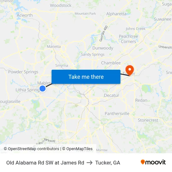 Old Alabama Rd SW at James Rd to Tucker, GA map
