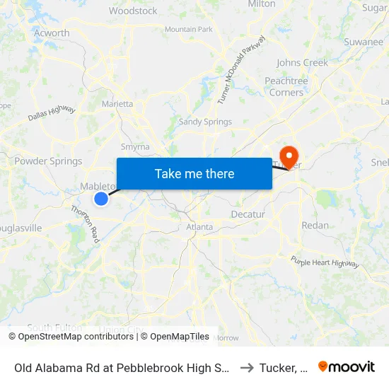 Old Alabama Rd at Pebblebrook High Schoo to Tucker, GA map